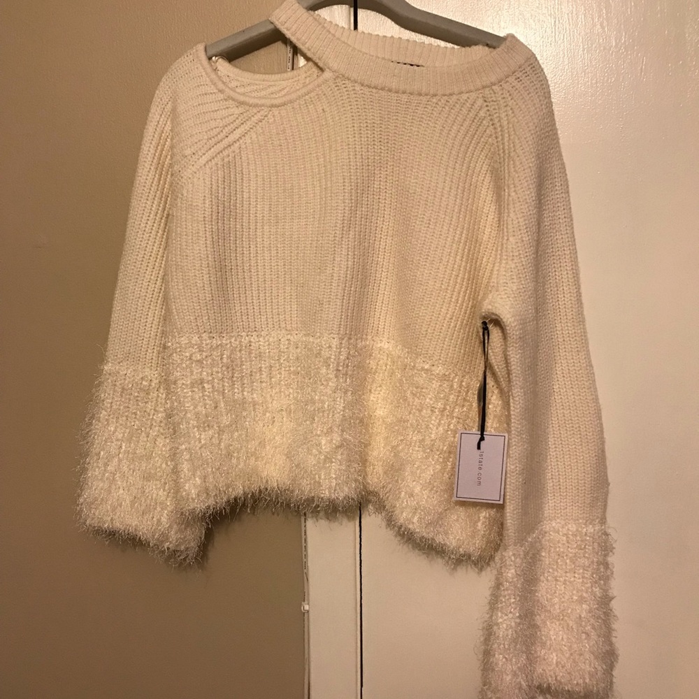 Never Worn Beige Sweater with Shoulder Cut Out